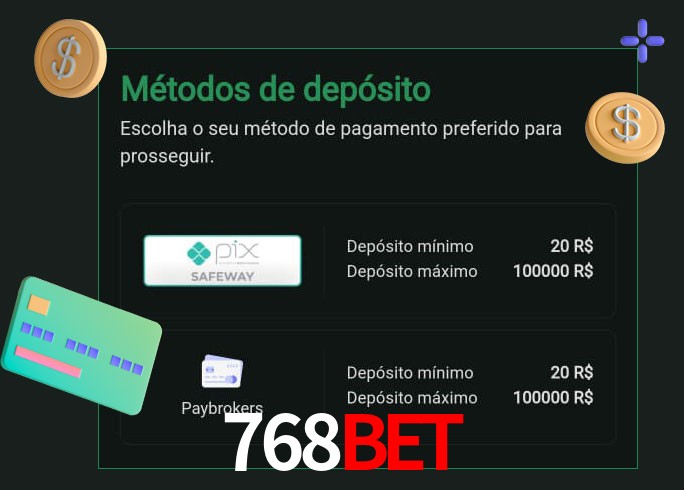 O cassino 768Bet oferece uma grande variedade de métodos de pagamento